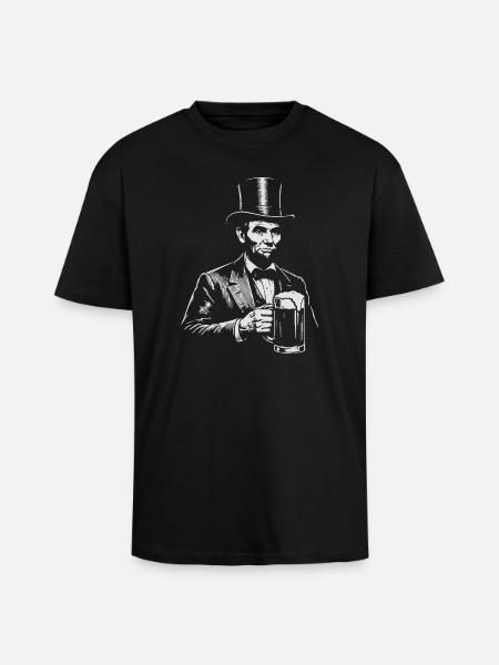 Abraham Lincoln trinkt Bier - Oversized Heavyweight Unisex T-Shirt - Schwarz