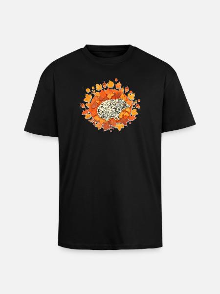 Hérisson feuille d’automne - T-shirt unisexe oversize épais - noir