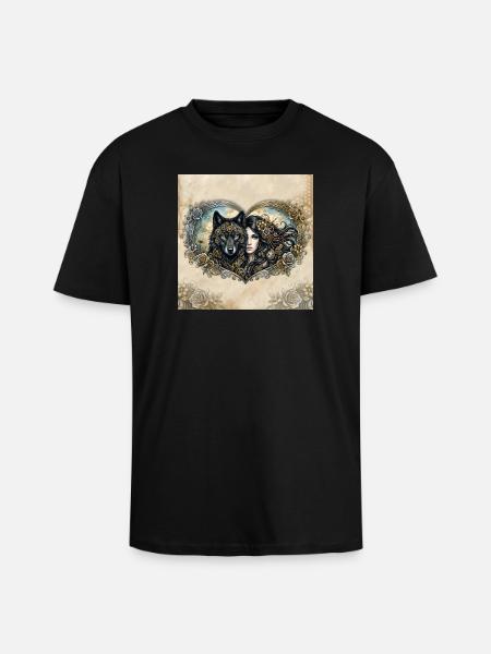 Clockwork Wolf's Heart - Unisex Oversized Heavyweight T-shirt - black