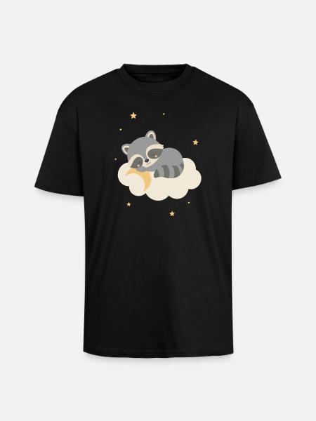 Cute raccoon sleeping on cloud - Unisex Oversized Heavyweight T-shirt - black