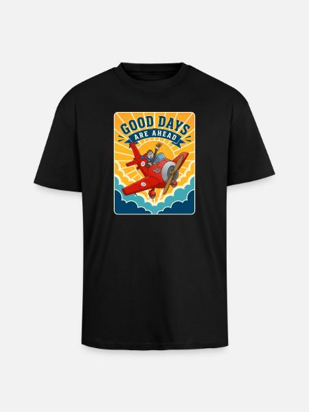 Good Days Are Coming – Retro Airplane - T-shirt unisexe oversize épais - noir