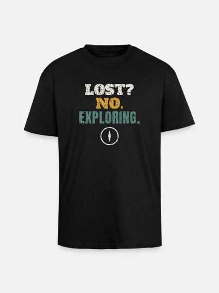Lost No Exploring Hiking - Oversized Heavyweight Unisex T-Shirt - Schwarz