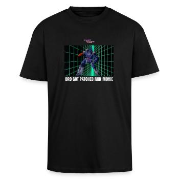 Transformers The Movie Bro Got Patched Mid-Movie - Oversized Heavyweight Unisex T-Shirt - Schwarz - Vorne - Alina (178cm) & Michal (187cm)