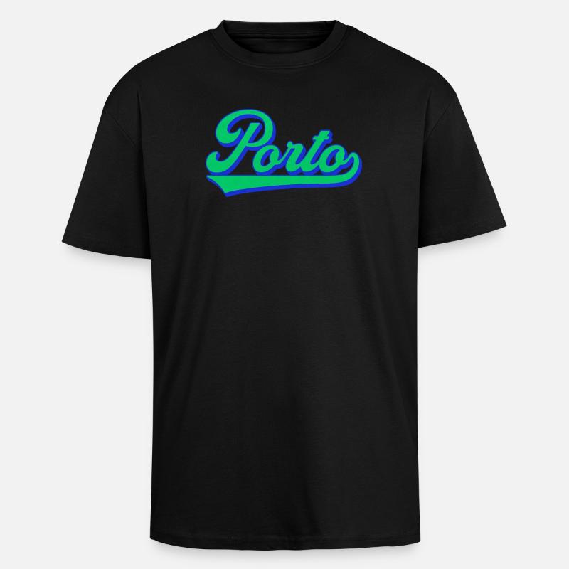 Porto Neon Script Retro - Unisex Oversized Heavyweight T-shirt - black
