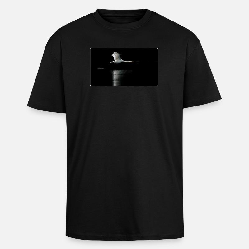 Fotomotiv Schwan im Flug dunkel - Oversized Heavyweight Unisex T-Shirt - Schwarz