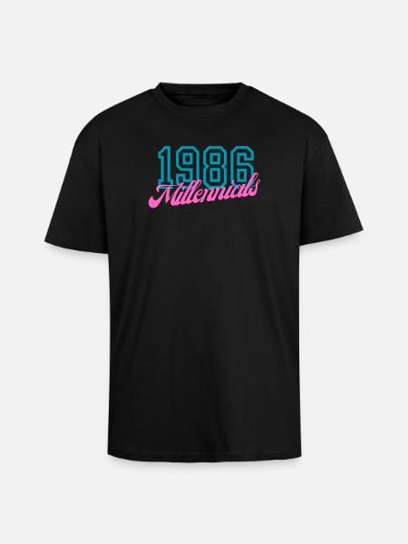 1986 Millennials Retro Numeric Design - Unisex Oversized Heavyweight T-shirt - black