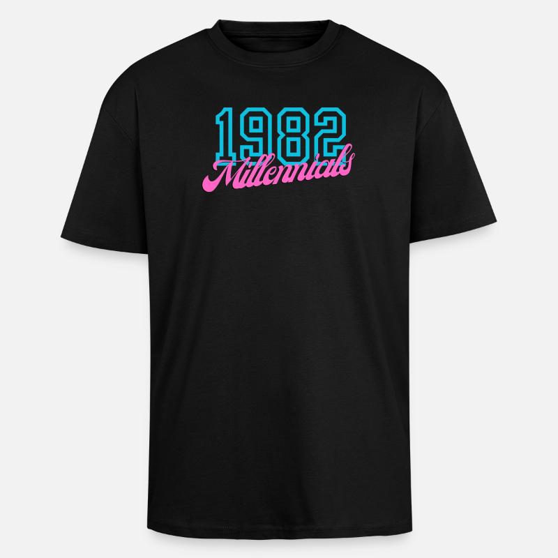1982 Millennial Retro Numeric Design - Unisex Oversized Heavyweight T-shirt - black
