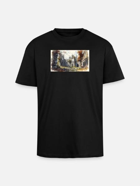 Herbstruinen in Aquarell - Oversized Heavyweight Unisex T-Shirt - Schwarz