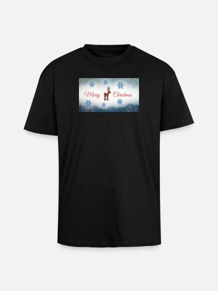 Merry Christmas Deer Motif with Snowflakes - Unisex Oversized Heavyweight T-shirt - black