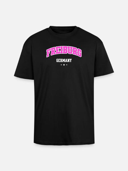 Freiburg Pink Logo Lettering - Unisex Oversized Heavyweight T-shirt - black