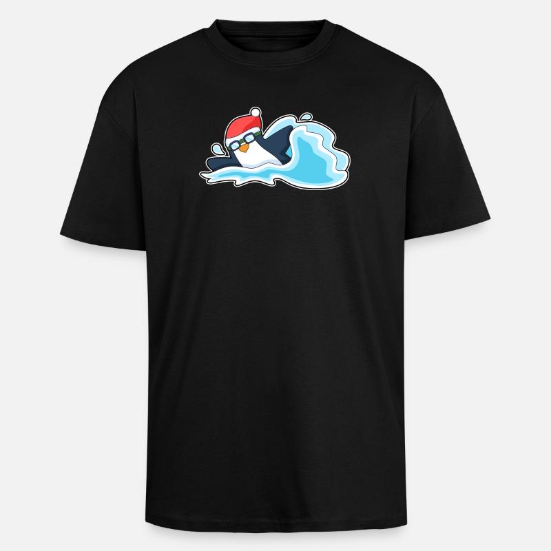 Pingouin Noël baignade - T-shirt unisexe oversize épais - noir