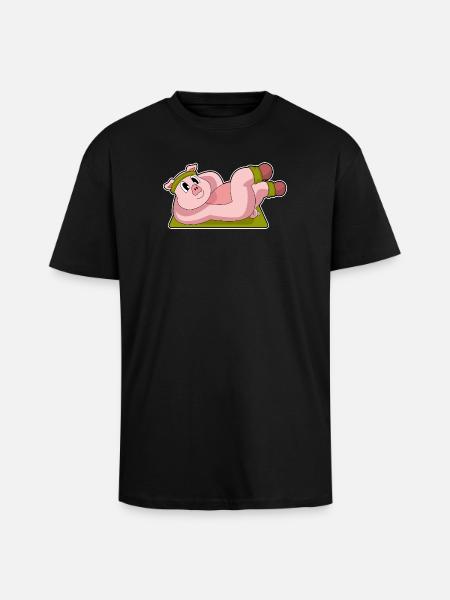 Pig Abdominal Workout Bodybuilding - Unisex Oversized Heavyweight T-shirt - black