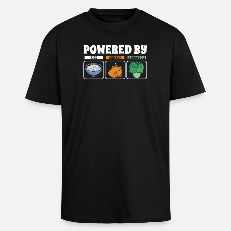 Powered By Rice Chicken Broccoli - Unisex Oversized Heavyweight T-shirt - black