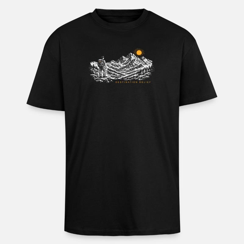 Hiker Sunrise Destination Relief Light - Unisex Oversized Heavyweight T-shirt - black