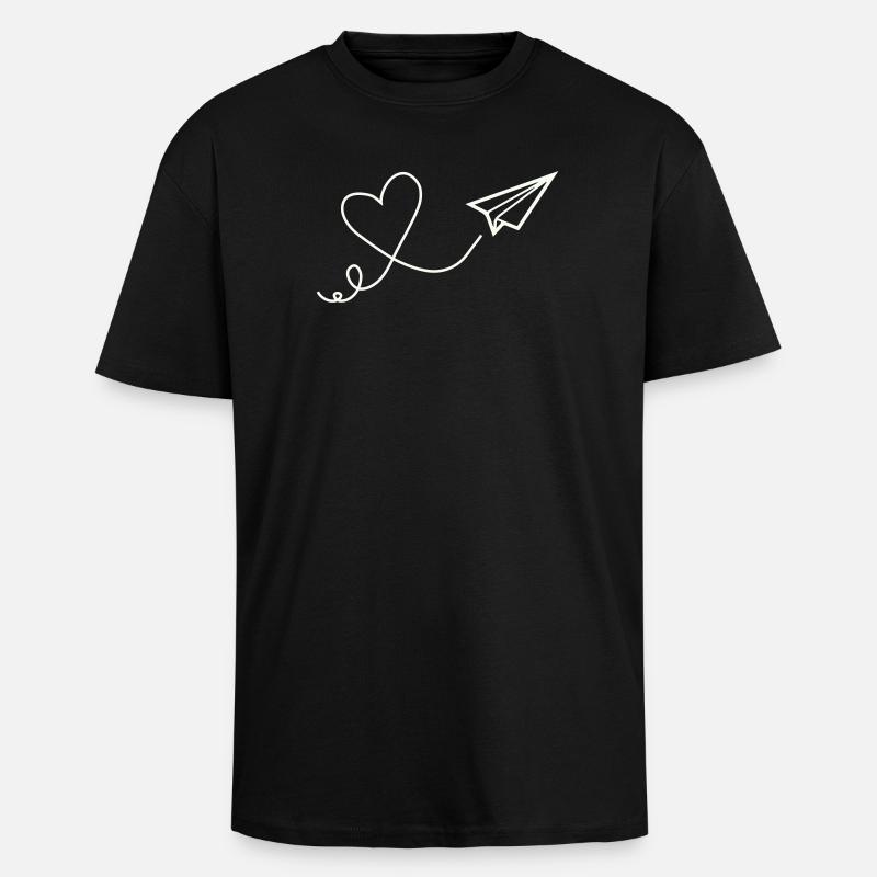 Dessin au trait Herzflug - T-shirt unisexe oversize épais - noir