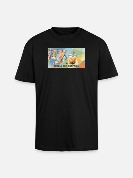 Cute Bunny Funny Boba Bubble Tea - Unisex Oversized Heavyweight T-shirt - black