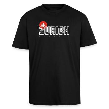 Zürcher Wortmarke mit Schweizer Wappen - Oversized Heavyweight Unisex T-Shirt - Schwarz - Vorne - Alina (178cm) & Michal (187cm)
