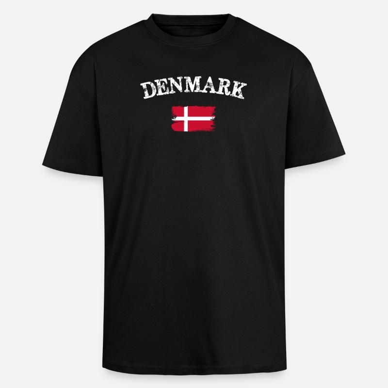 Drapeau brossé du Danemark - T-shirt unisexe oversize épais - noir