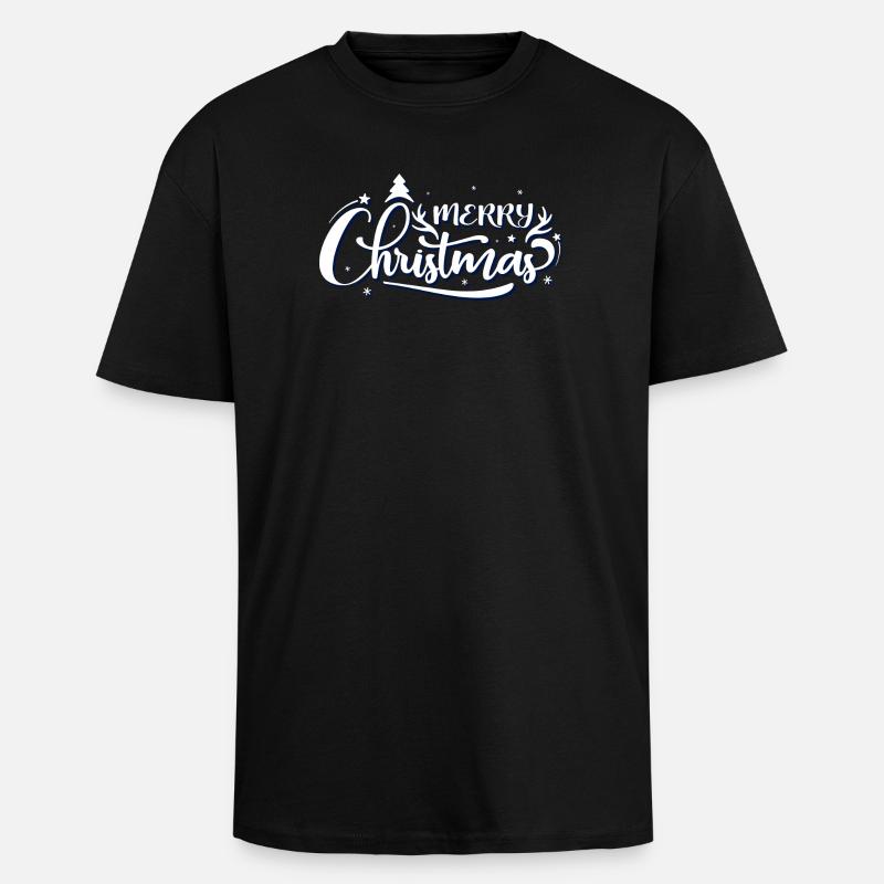 Ornate Merry Christmas Script - Unisex Oversized Heavyweight T-shirt - black