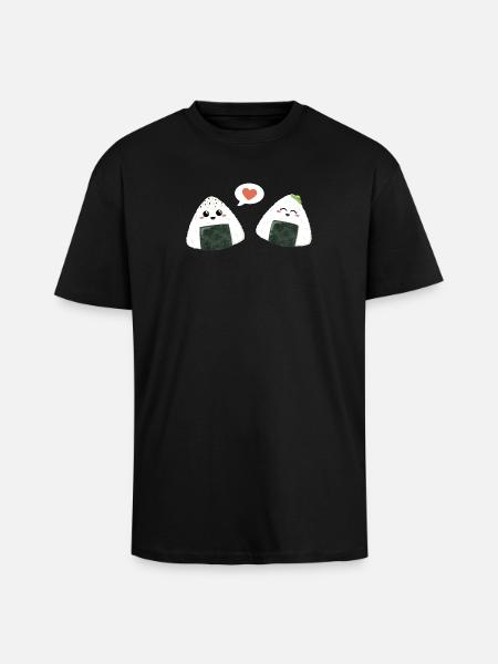 Onigiri Couple Love - Unisex Oversized Heavyweight T-shirt - black