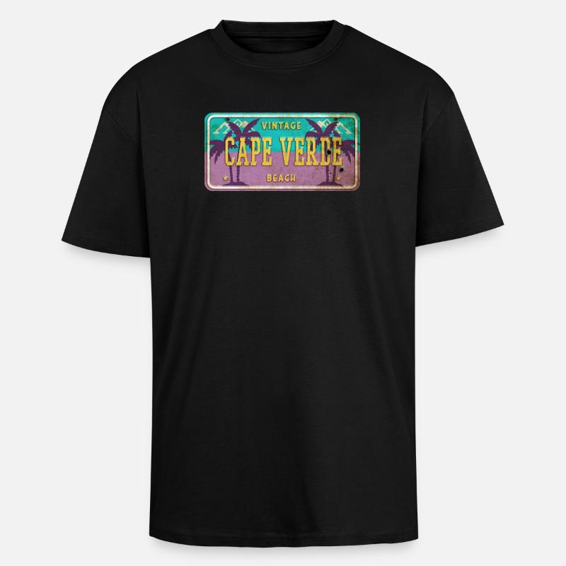 Cape Verde Vintage Palm Tree Sign - Unisex Oversized Heavyweight T-shirt - black