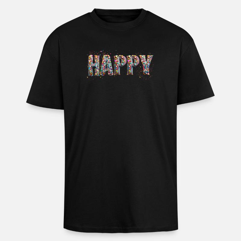 HAPPY confetti - Oversized Heavyweight Unisex T-Shirt - Schwarz