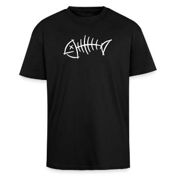 Fischgräte Skizze – minimalistisches Skelett Motiv - Oversized Heavyweight Unisex T-Shirt - Schwarz - Vorne - Alina (178cm) & Michal (187cm)