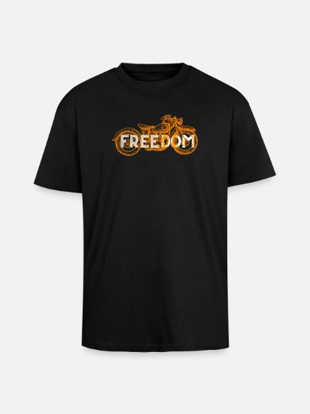 Freedom Motorcycle Orange Graphic - Unisex Oversized Heavyweight T-shirt - black