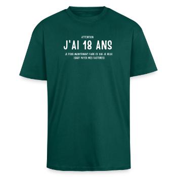 anniversaire 18 ans humour - T-shirt unisexe oversize épais - hunter green - Devant - Alina (178cm) & Michal (187cm)