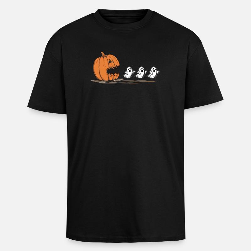 Cracking Pumpkin Ghost Parade - Unisex Oversized Heavyweight T-shirt - black