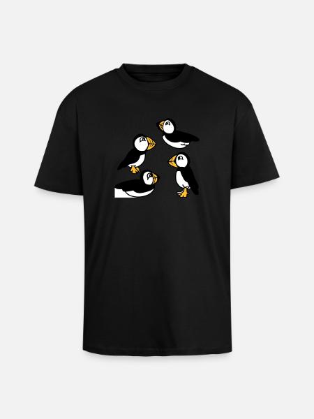 Family of Puffins - Unisex Oversized Heavyweight T-shirt - black