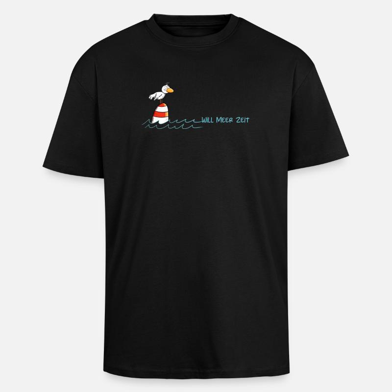Drollige Möwe Will Meer Zeit - Oversized Heavyweight Unisex T-Shirt - Schwarz