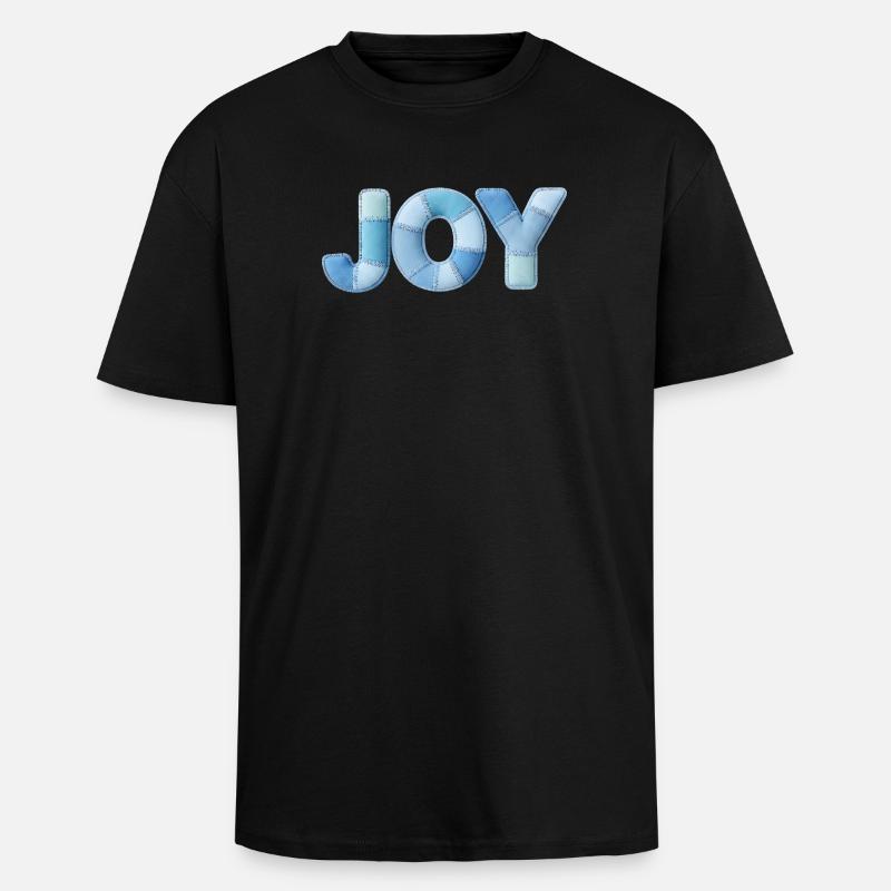 Lettrage Joyeuse en patchwork bleu - T-shirt unisexe oversize épais - noir