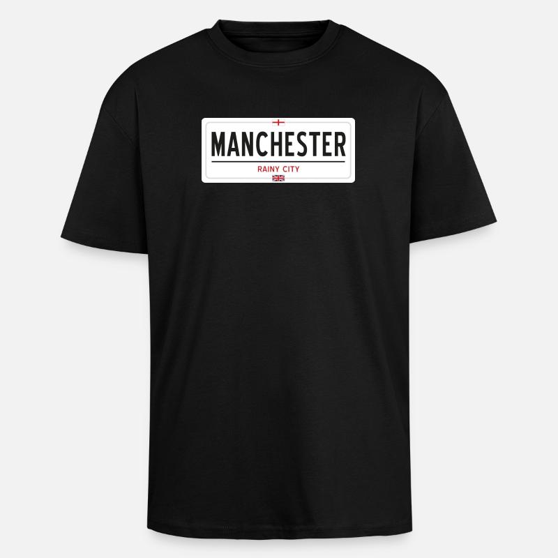 Manchester town sign - Unisex Oversized Heavyweight T-shirt - black