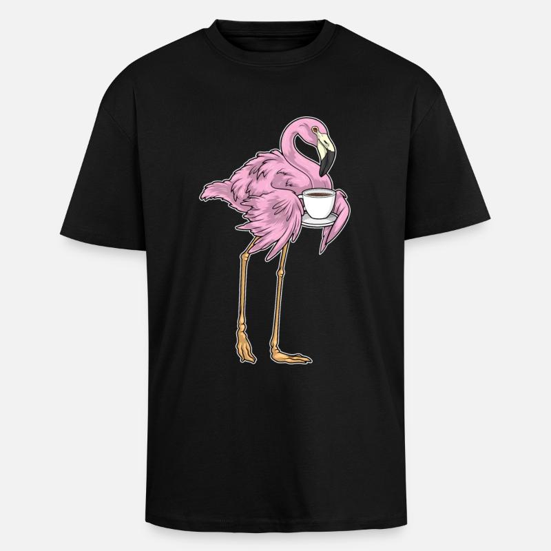 Flamingo Coffee Mug - Unisex Oversized Heavyweight T-shirt - black