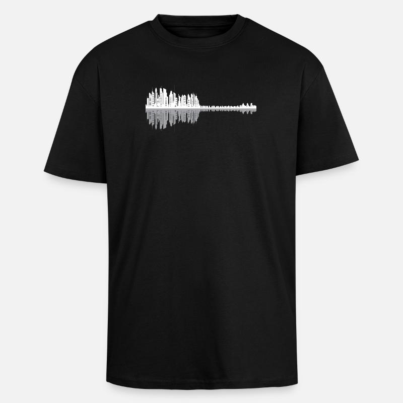 Urban Guitar Skyline - Oversized Heavyweight Unisex T-Shirt - Schwarz