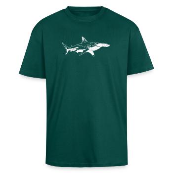 Middernacht hamerhaai-silhouet - Unisex oversized T-shirt van zware kwaliteit - hunter green - Voor - Alina (178cm) & Michal (187cm)