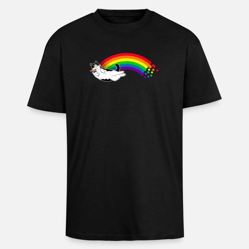 Regenbogen-Katze - Oversized Heavyweight Unisex T-Shirt - Schwarz