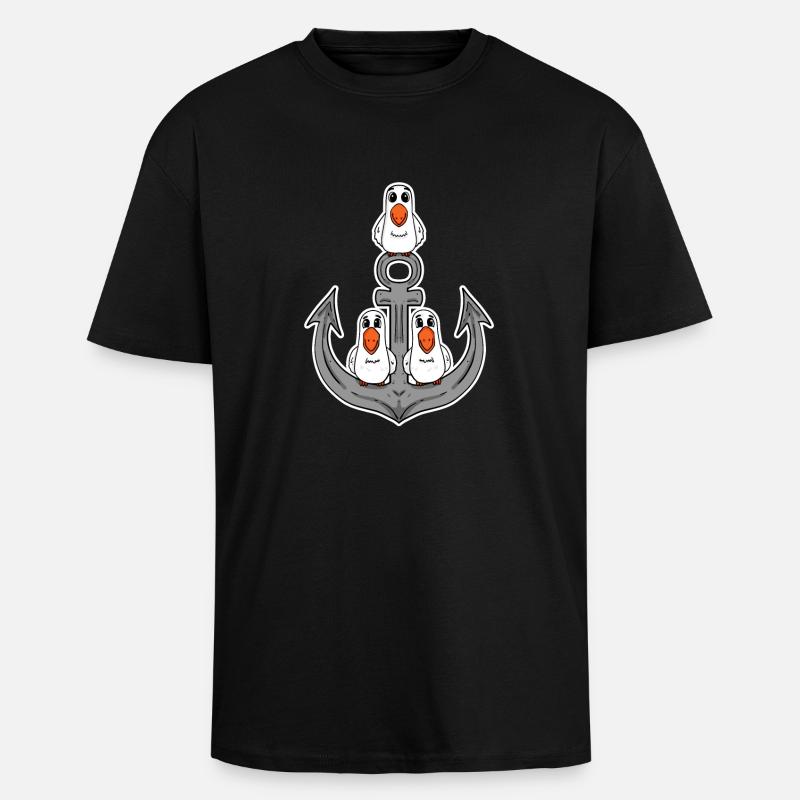 Seagulls Seagull Anchor - Unisex Oversized Heavyweight T-shirt - black