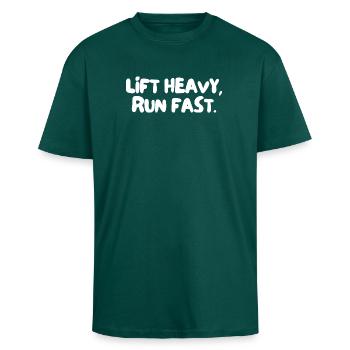 Soulève lourd, cours vite. - T-shirt unisexe oversize épais - hunter green - Devant - Alina (178cm) & Michal (187cm)