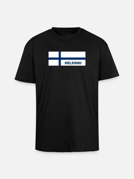 Helsinki City in Finnish Flag - Unisex Oversized Heavyweight T-shirt - black