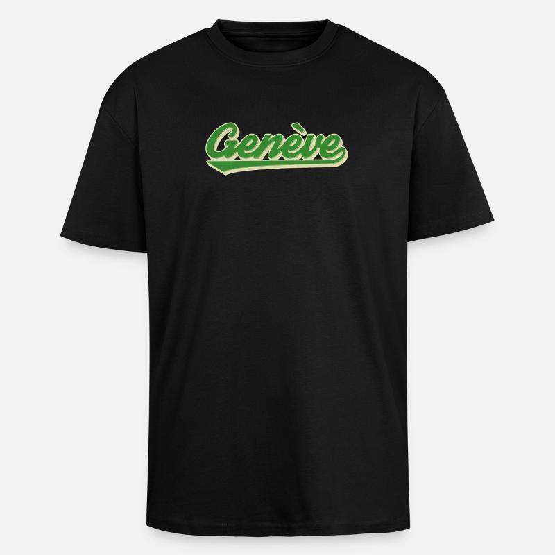Genève Grün Retro Script - Oversized Heavyweight Unisex T-Shirt - Schwarz