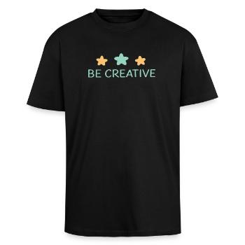 Werden Sie kreativ: Pastel Stars - Oversized Heavyweight Unisex T-Shirt - Schwarz - Vorne - Alina (178cm) & Michal (187cm)