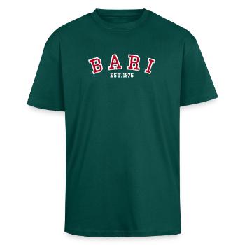 Bari Est 1976 - Unisex Oversized Heavyweight T-shirt - hunter green - Front - Alina (178cm) & Michal (187cm)