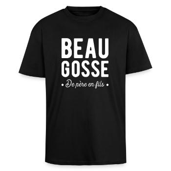 Beau gosse cadeau - T-shirt unisexe oversize épais - noir - Devant - Alina (178cm) & Michal (187cm)