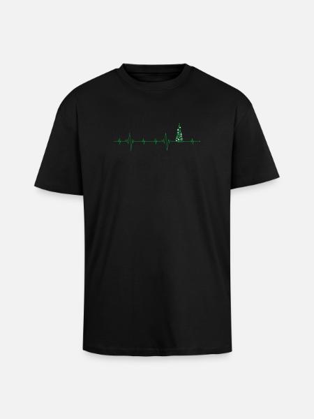 Christmas Tree Pulse Artwork - Unisex Oversized Heavyweight T-shirt - black