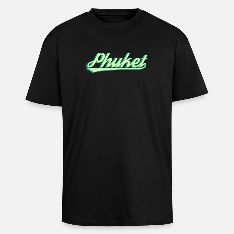 Phuket Retro Coastal Script - Unisex Oversized Heavyweight T-shirt - black