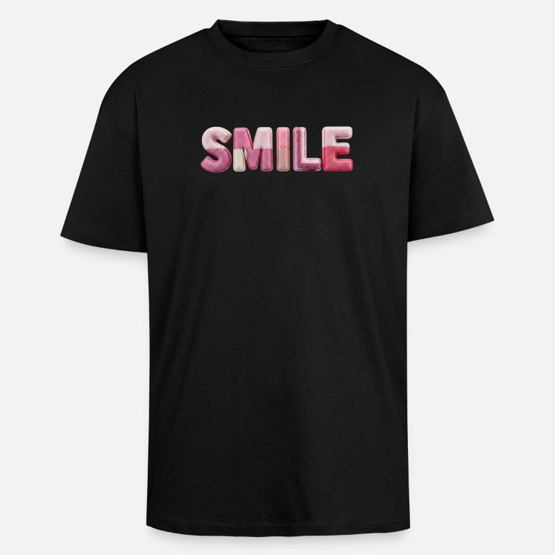 Plüsch Smile Schriftzug Patchwork Trend - Oversized Heavyweight Unisex T-Shirt - Schwarz
