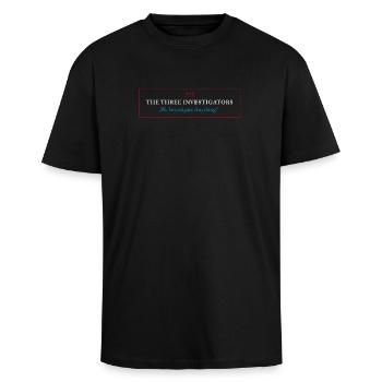 The Three Investigators "We Investigate Anything" - Oversized Heavyweight Unisex T-Shirt - Schwarz - Vorne - Alina (178cm) & Michal (187cm)