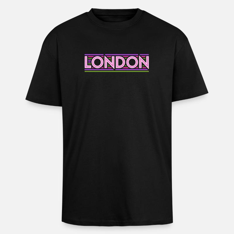 Londres Néon Typographie Lignes - T-shirt unisexe oversize épais - noir